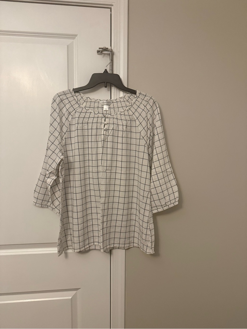 Christopher & Banks White Blouse with Black Windowpane Grid